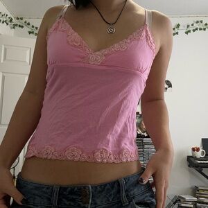 Y2K Pink and Yellow Lace Trim Camisole set